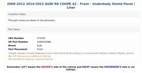 420825208A AUDI Front Underbody Shield Panel Liner R8 #3
