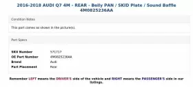 4M0825236AA AUDI Rear Belly Pan Skid Plate Sound Baffle Q7 #3