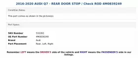 4M0839249 AUDI Rear Door Check Rod Q7 #3