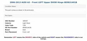 8E0831401B AUDI Front Left Upper Door Hinge A3 #3