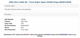 8E0831402B AUDI Front Right Upper Door Hinge A6 #3