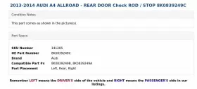 8K0839249C AUDI Rear Door Check Rod A4 Allroad #3