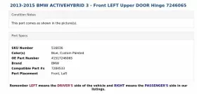 41517246065 BMW Activehybrid Front Left Upper Door Hinge #3