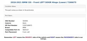 51007266675 BMW Front Left Door Hinge Lower #3