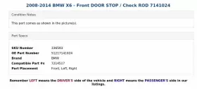 51217141024 BMW Front Door Check Rod X6 #3