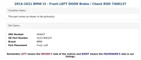 51217400137 BMW Front Left Door Brake Check Rod I3 #3