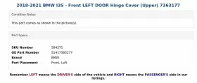 51417363177 BMW Front Left Door Hinge Cover Upper #3