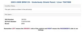 51487047808 BMW Underbody Shield Panel Liner Z4 #3