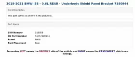 51757380944 BMW Rear Underbody Shield Panel Bracket #3