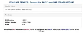 54318397648 BMW Convertible Top Frame Bar Rear Z3 #3