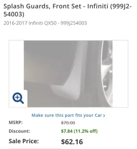 999J2-54003 INFINITI Splash Guard Set Front QX50