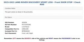 FK7223552AC LAND ROVER Sport Front Door Check Rod #3