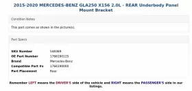 1766190125 MERCEDES Rear Underbody Panel Mount Bracket GLA250 #3