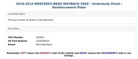 2226190025 MERCEDES Maybach Underbody Panel Reinforcement #3