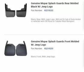 82210233 MOPAR Jk Jku Splash Guards Jeep Wrangler