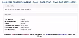 95853117901 PORSCHE Front Door Check Rod Cayenne #3