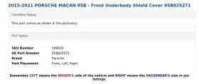 95B825271 PORSCHE Macan Front Underbody Shield Cover #3