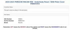 95B825353 PORSCHE Macan Underbody Panel Skid Plate Cover #3