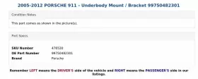 99750482301 PORSCHE Underbody Mount Bracket 911 #3