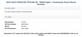 9J1825138 PORSCHE Taycan Rear Right Underbody Panel Mount #3