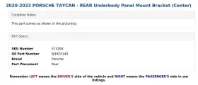 9J1825140 PORSCHE Taycan Rear Underbody Panel Mount Bracket #3