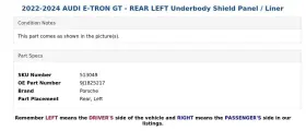 9J1825217 PORSCHE Tron Rear Left Underbody Shield Panel Liner #3