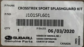 J101SFL601 SUBARU Crosstrek Sport Splash Guard Set J101SFL601 SUBARU Crosstrek Sport Splash Guard Set