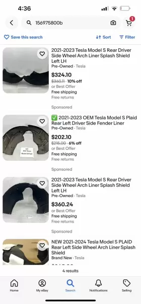 1569758-00-B TESLA Rear Driver Wheel Liner Splash Shield Left #2