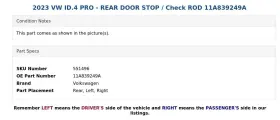 11A839249A VOLKSWAGEN Pro Rear Door Check Rod Vw #3