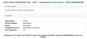 1K0825961B VOLKSWAGEN Left Underbody Panel Cover Cap B8 Vw #3