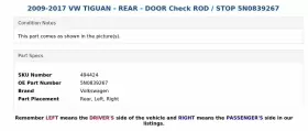 5N0839267 VOLKSWAGEN Rear Door Check Rod Vw Tiguan #3