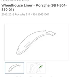 12-16 Porsche 991 911 Rear Right Fender Liner Splash Shield Guard. Fixed Price $125.00.