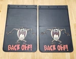 Taz Back Off Ford Chevy Truck Plasticolor Mud Flaps Splash Guards 12"x18". Fixed Price $125.00.