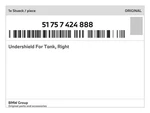 Genuine Bmw Undershield For Tank, Right 51-75-7-424-888 New. Fixed Price $159.81.