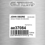 Ae37084 Angle Frame-rh-welded Fits John Deere (surplus Open Box). Fixed Price $225.89.